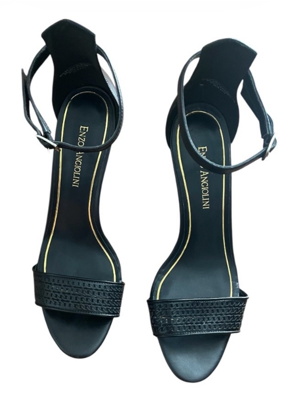 Enzo Angiolini Black Wedge Sandals Ankle Strap Open Toe Size 7.5